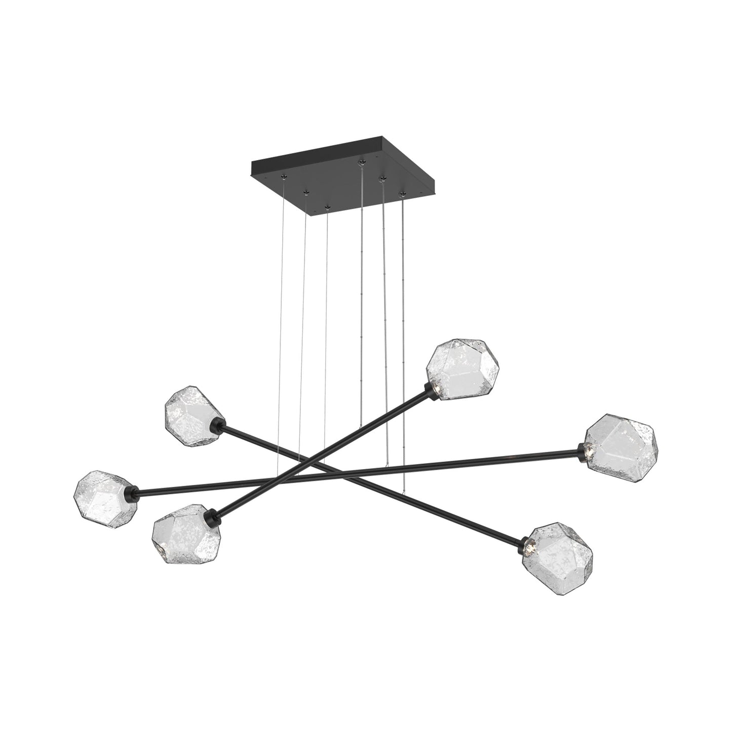 Gem Triple Moda Linear LED Chandelier in Matte Black/Clear Blown Glass.