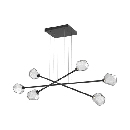 Gem Triple Moda Linear LED Chandelier in Matte Black/Clear Blown Glass.