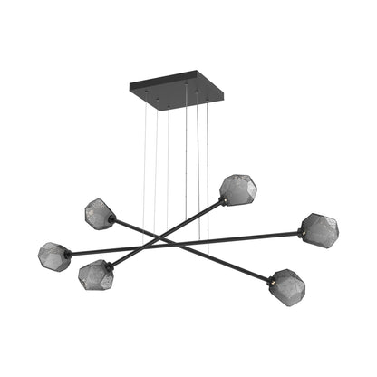 Gem Triple Moda Linear LED Chandelier in Matte Black/Smoke Blown Glass.