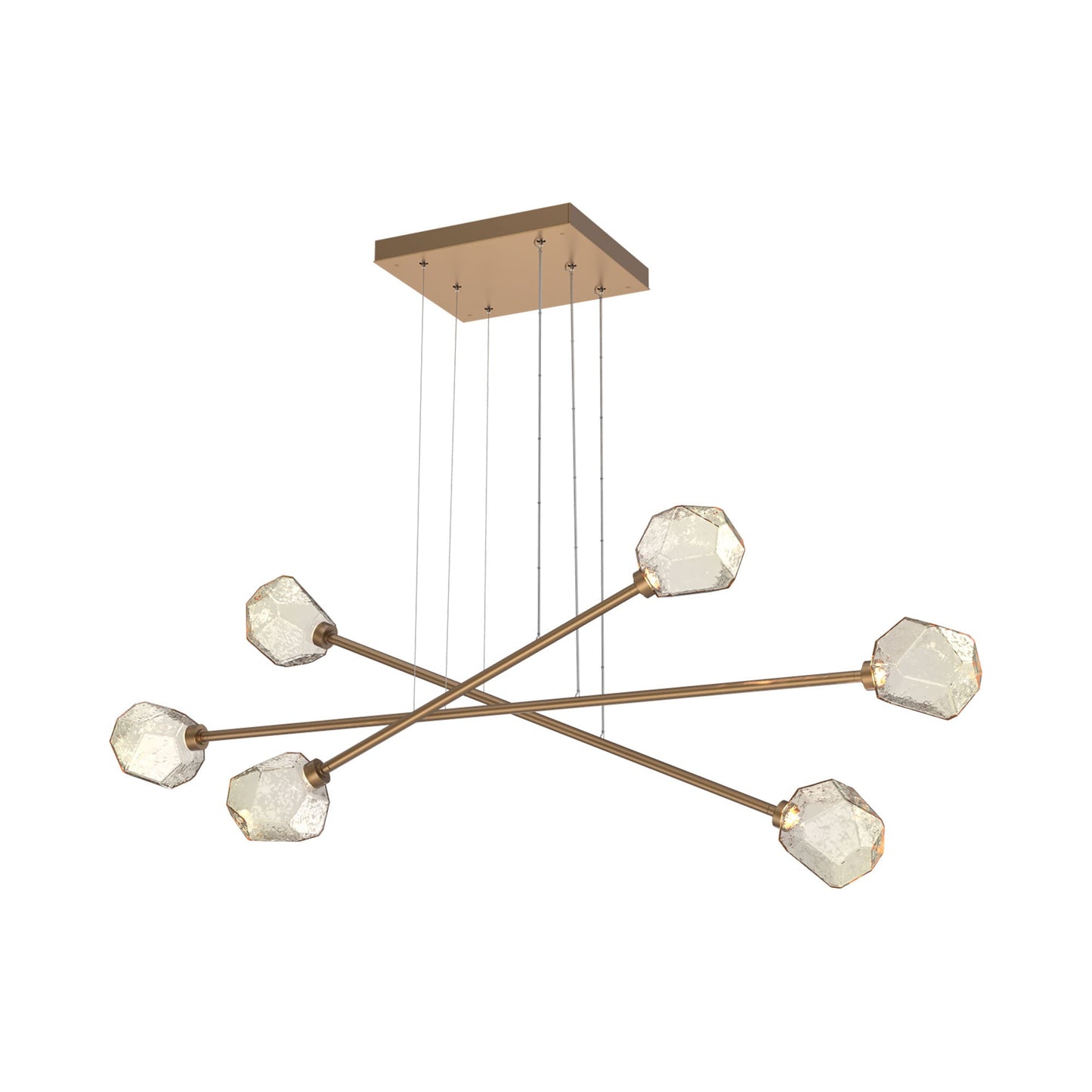 Gem Triple Moda Linear LED Chandelier in Novel Brass/Amber Blown Glass.