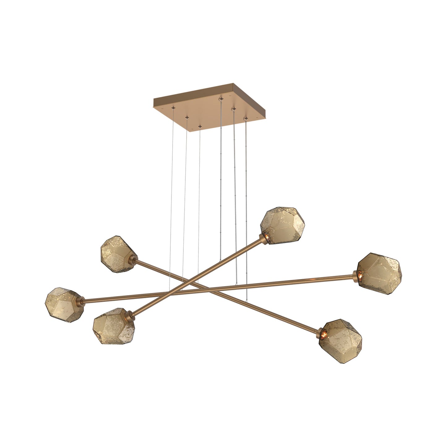 Gem Triple Moda Linear LED Chandelier in Novel Brass/Bronze Blown Glass.