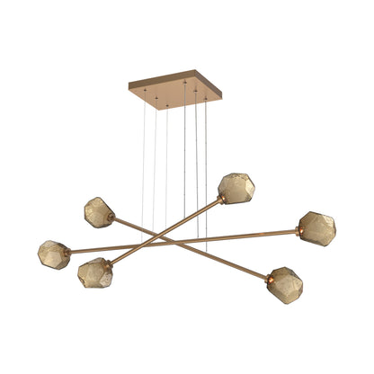 Gem Triple Moda Linear LED Chandelier in Novel Brass/Bronze Blown Glass.
