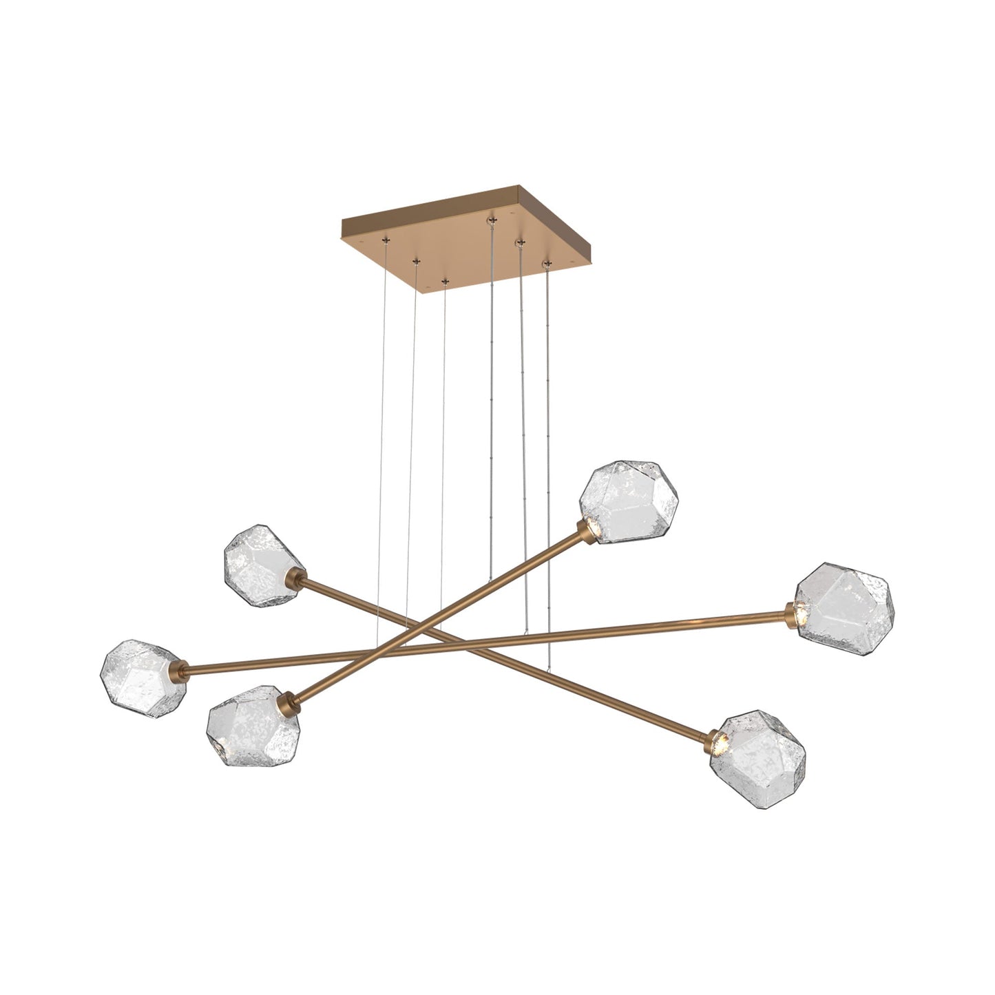 Gem Triple Moda Linear LED Chandelier in Novel Brass/Clear Blown Glass.