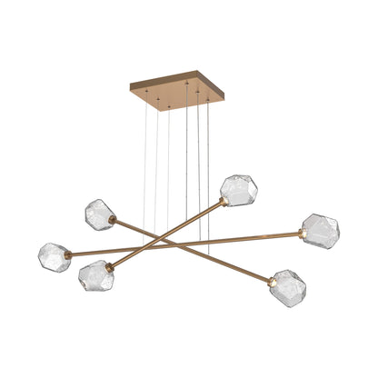 Gem Triple Moda Linear LED Chandelier in Novel Brass/Clear Blown Glass.