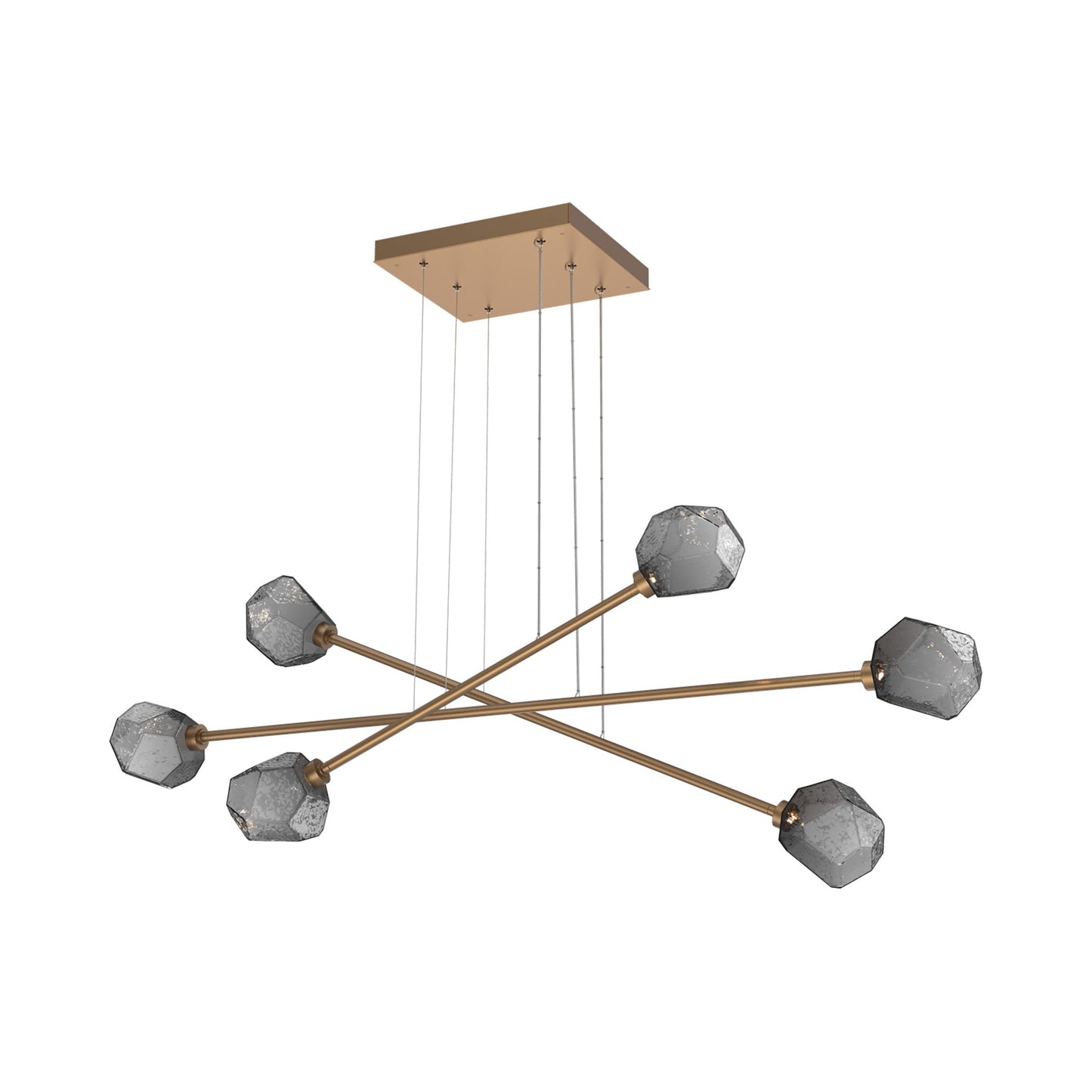 Gem Triple Moda Linear LED Chandelier in Novel Brass/Smoke Blown Glass.