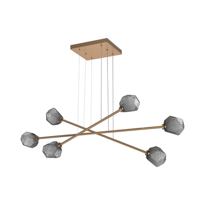 Gem Triple Moda Linear LED Chandelier in Novel Brass/Smoke Blown Glass.
