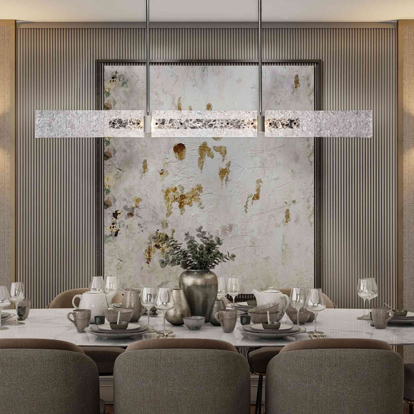 Glacier LED Linear Pendant Light in dining room.