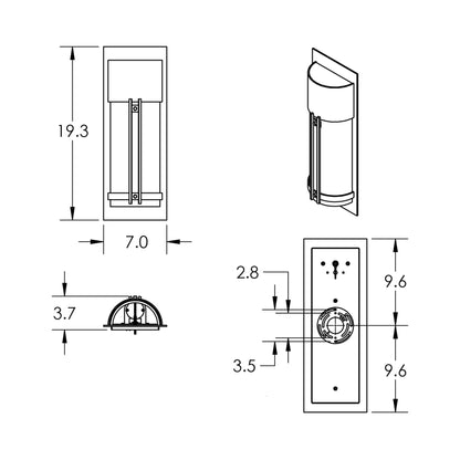 Half Round Outdoor LED Wall Light - line drawing.