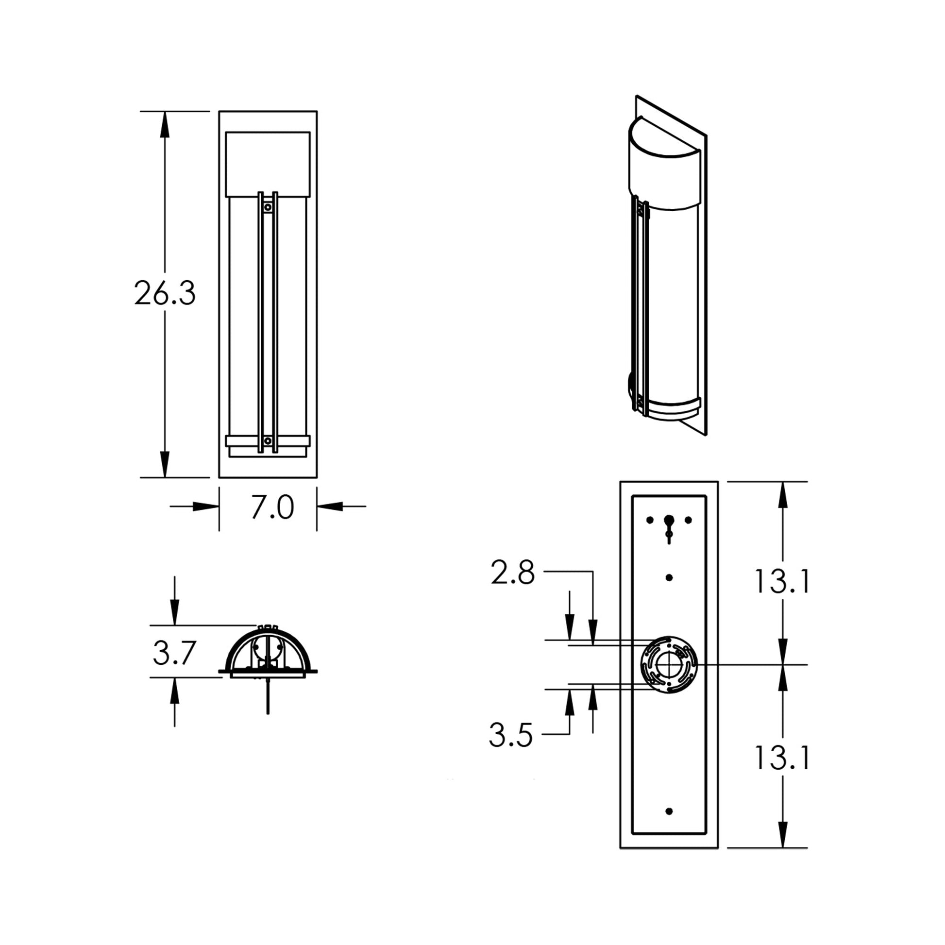 Half Round Outdoor LED Wall Light - line drawing.