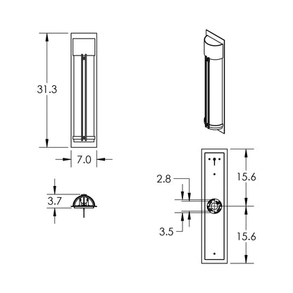 Half Round Outdoor LED Wall Light - line drawing.