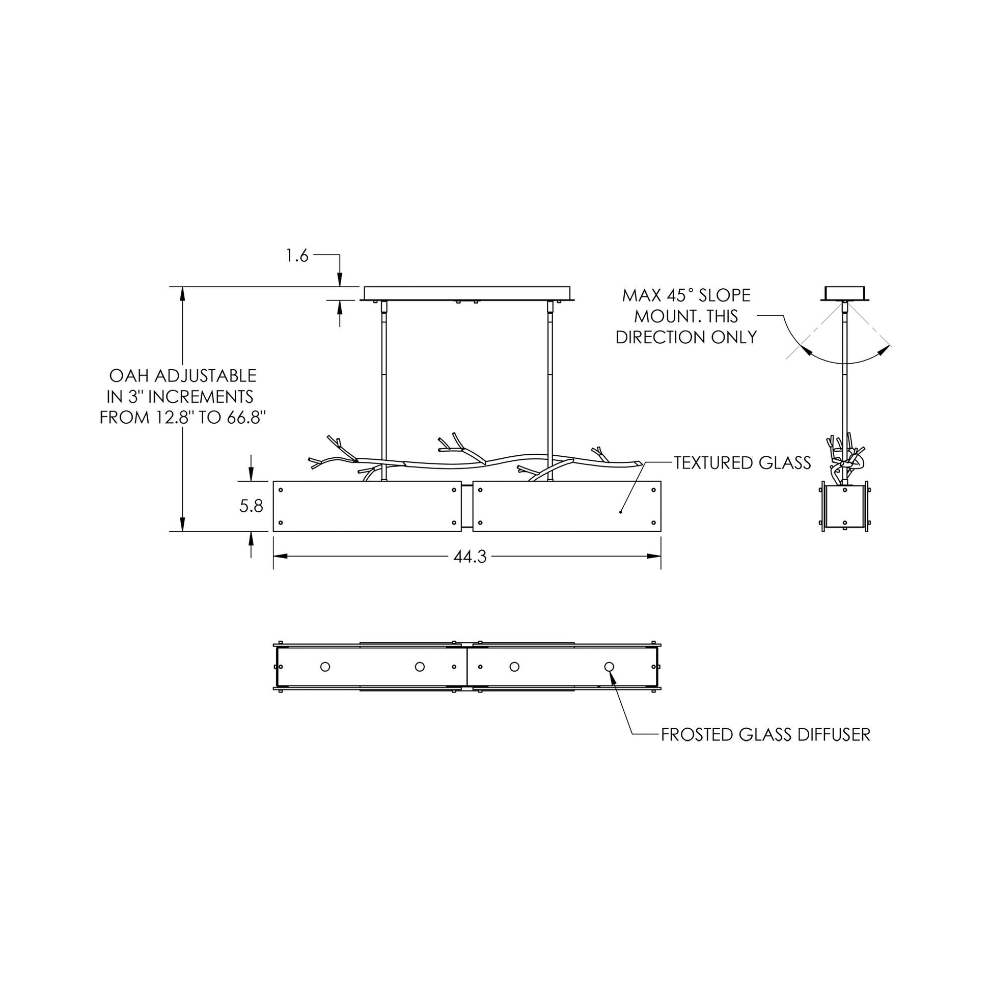 Ironwood Linear LED Chandelier - line drawing.