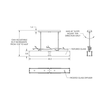 Ironwood Linear LED Chandelier - line drawing.