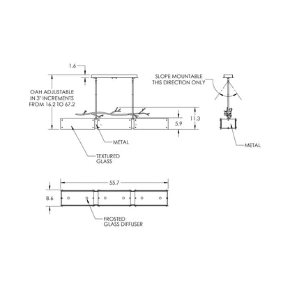Ironwood Linear LED Chandelier - line drawing.