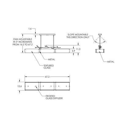 Ironwood Linear LED Chandelier - line drawing.