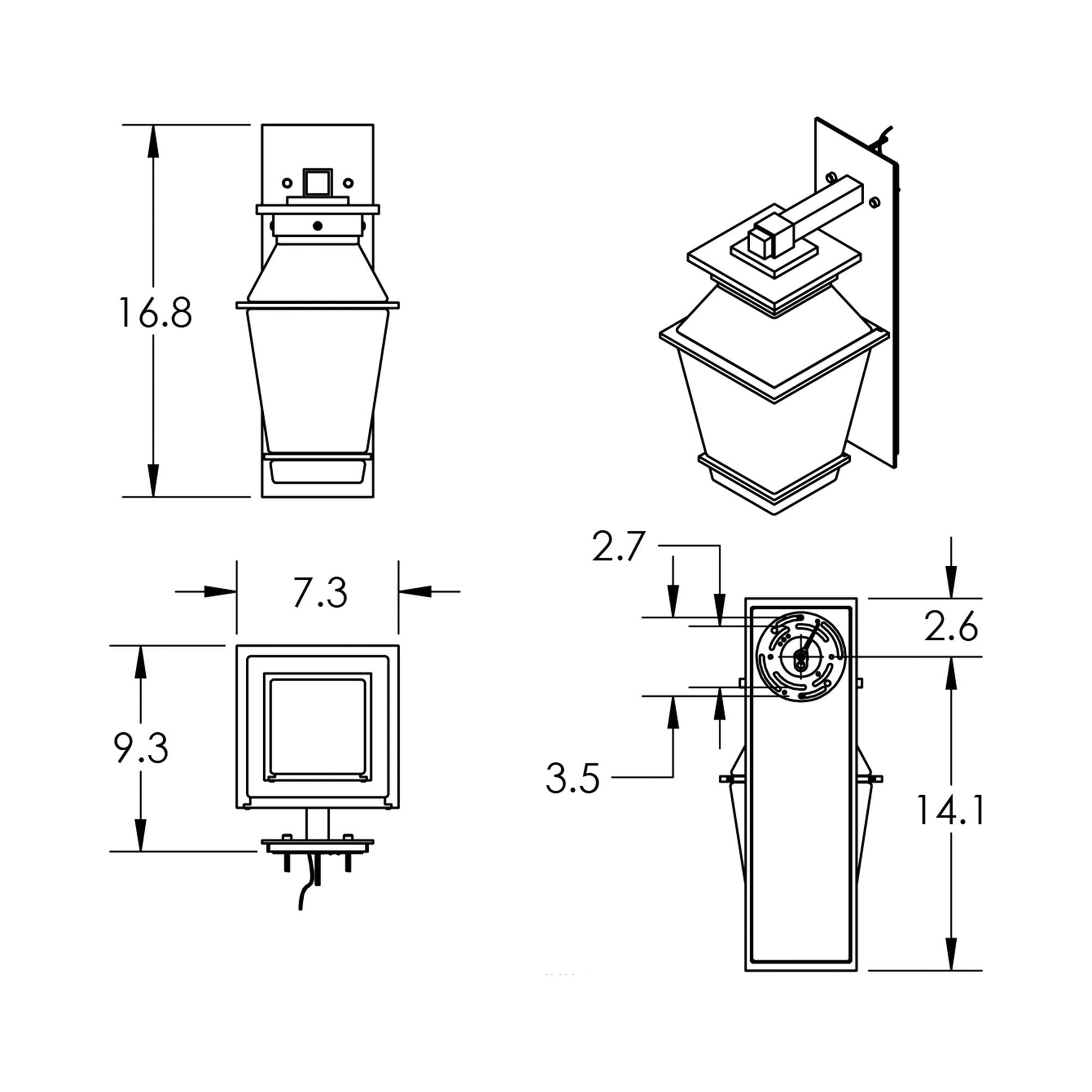 Landmark Arm Outdoor LED Wall Light - line drawing.