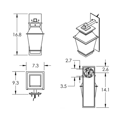 Landmark Arm Outdoor LED Wall Light - line drawing.