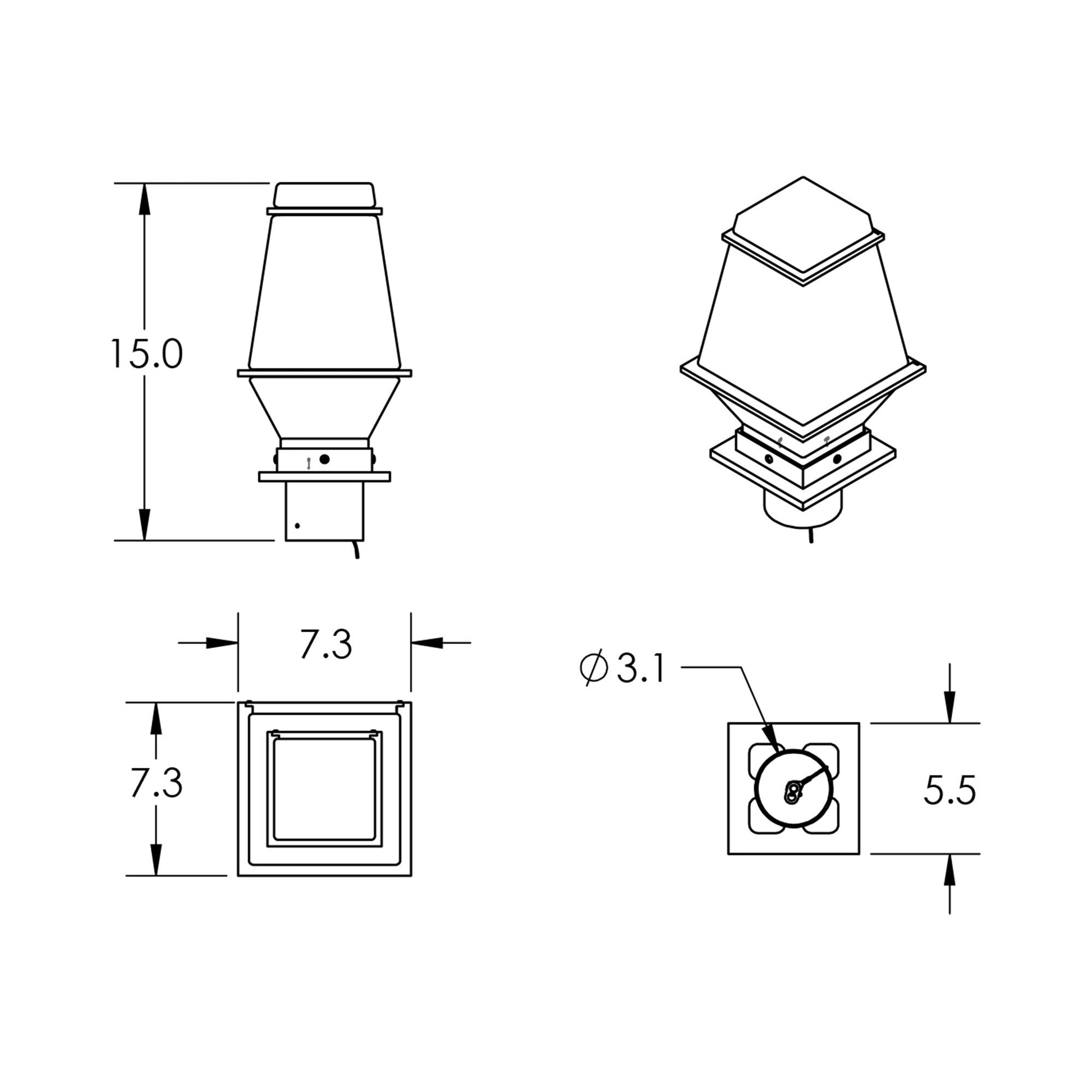 Landmark Outdoor LED Post Light - line drawing.