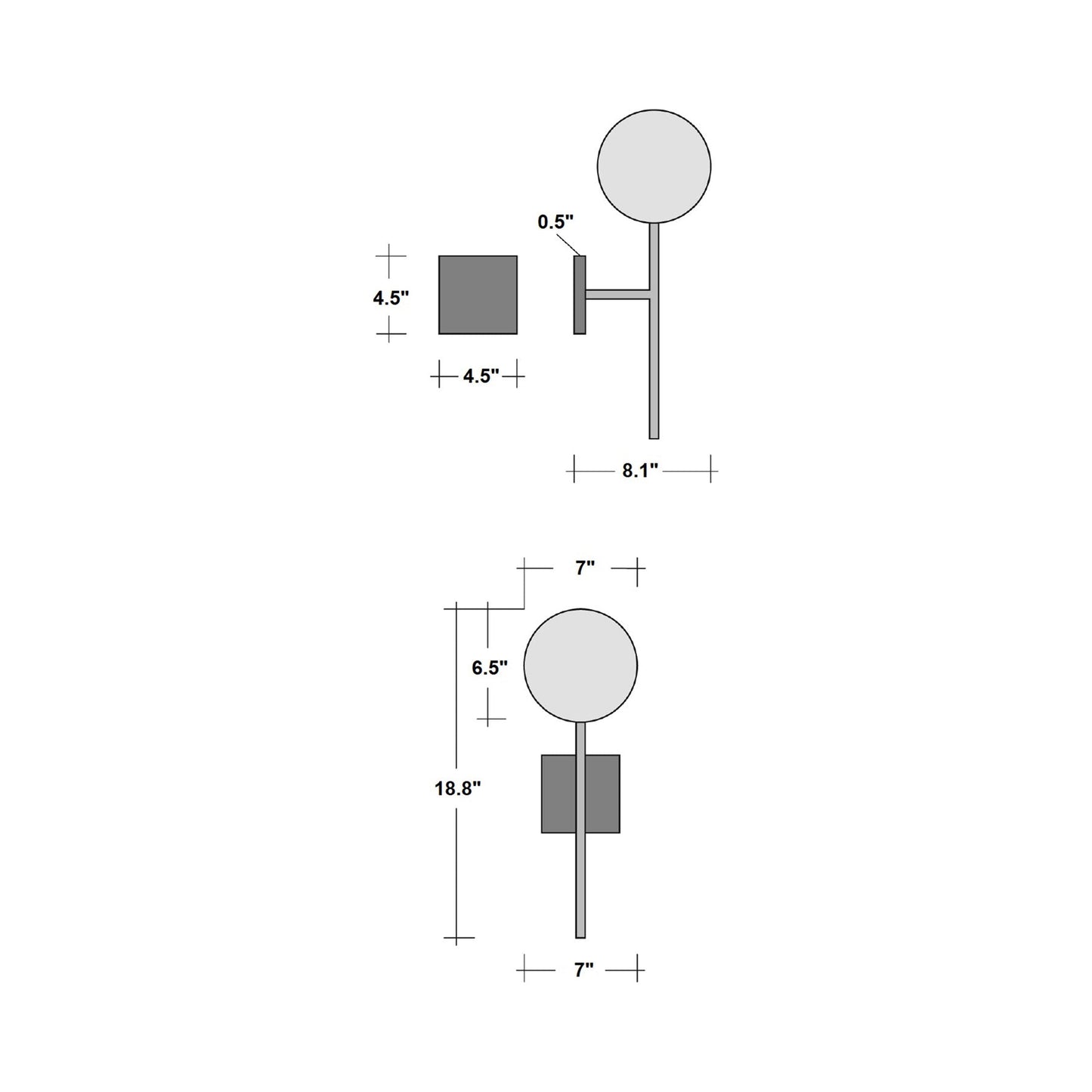 Luna Belvedere LED Wall Light - line drawing.