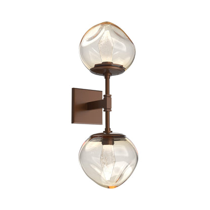 Luna Double LED Wall Light in Burnished Bronze/Amber (Geo Crystal).
