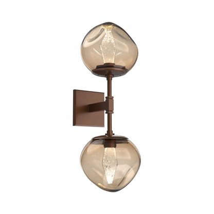 Luna Double LED Wall Light in Burnished Bronze/Bronze (Geo Crystal).