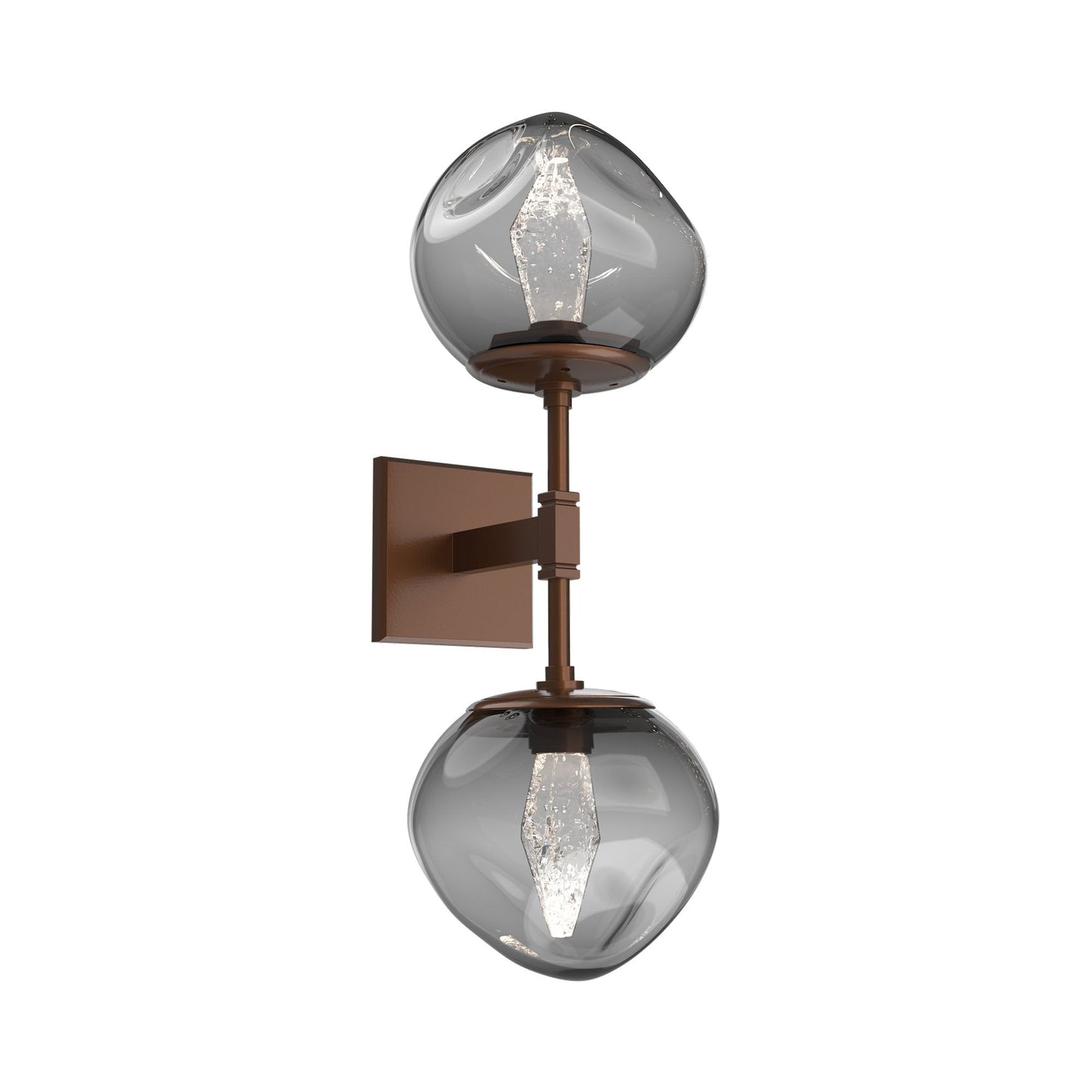 Luna Double LED Wall Light in Burnished Bronze/Smoke (Geo Crystal).