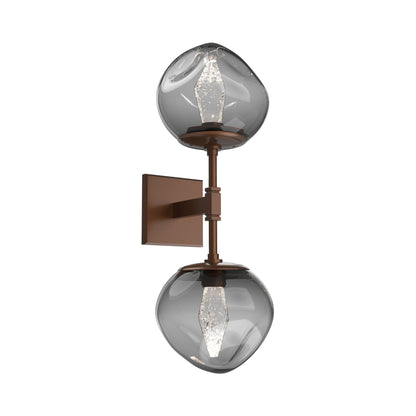 Luna Double LED Wall Light in Burnished Bronze/Smoke (Geo Crystal).