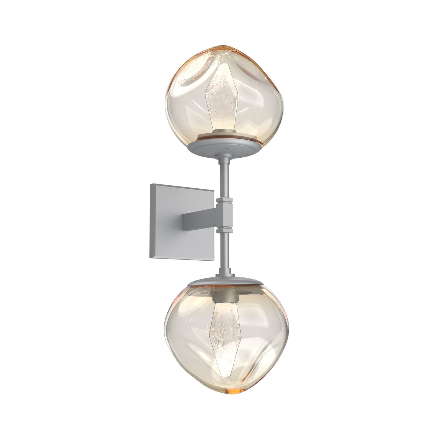 Luna Double LED Wall Light in Classic Silver/Amber (Geo Crystal).