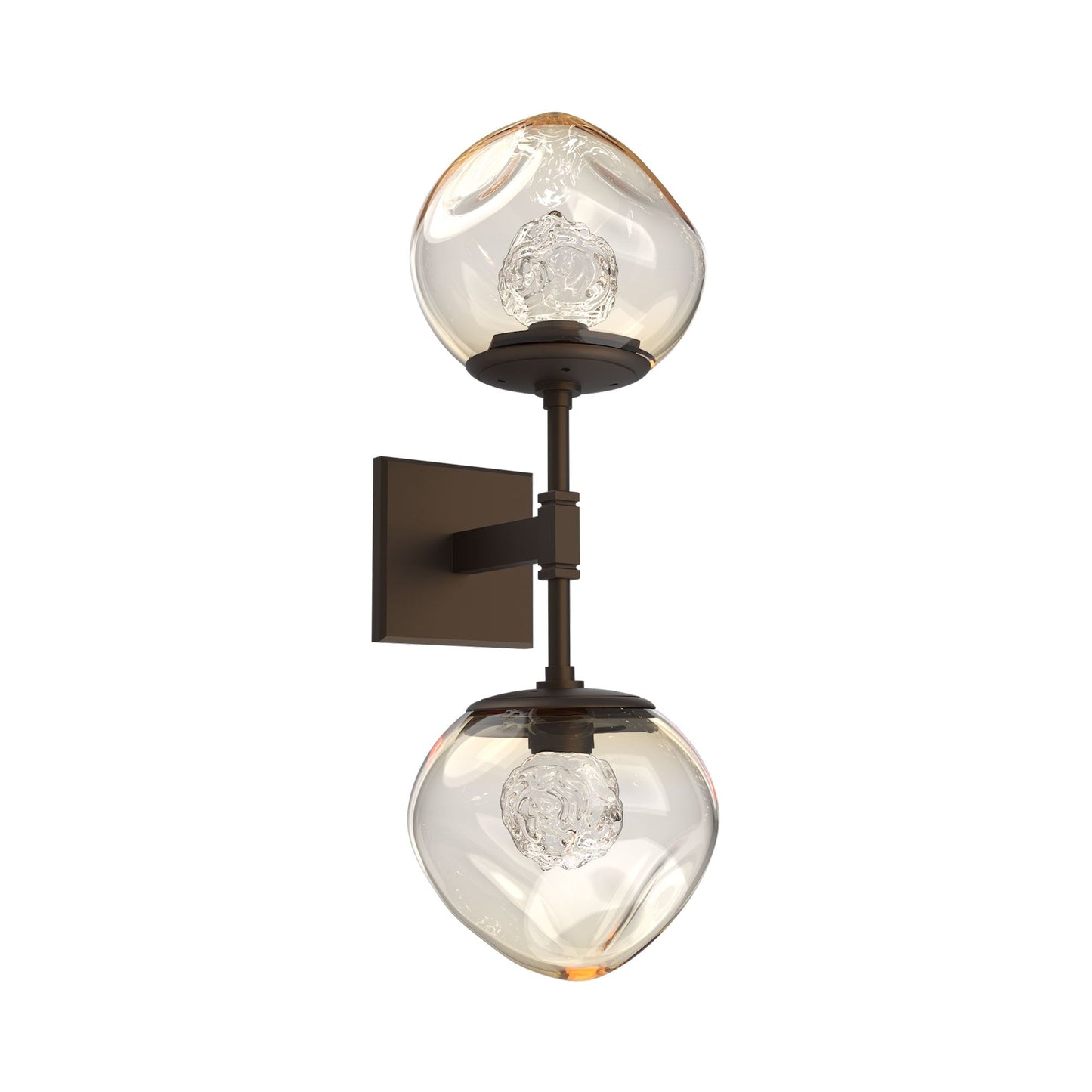 Luna Double LED Wall Light in Flat Bronze/Amber (Geo Crystal).