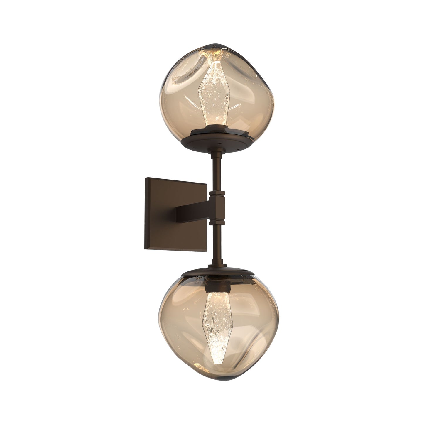 Luna Double LED Wall Light in Flat Bronze/Bronze (Geo Crystal).