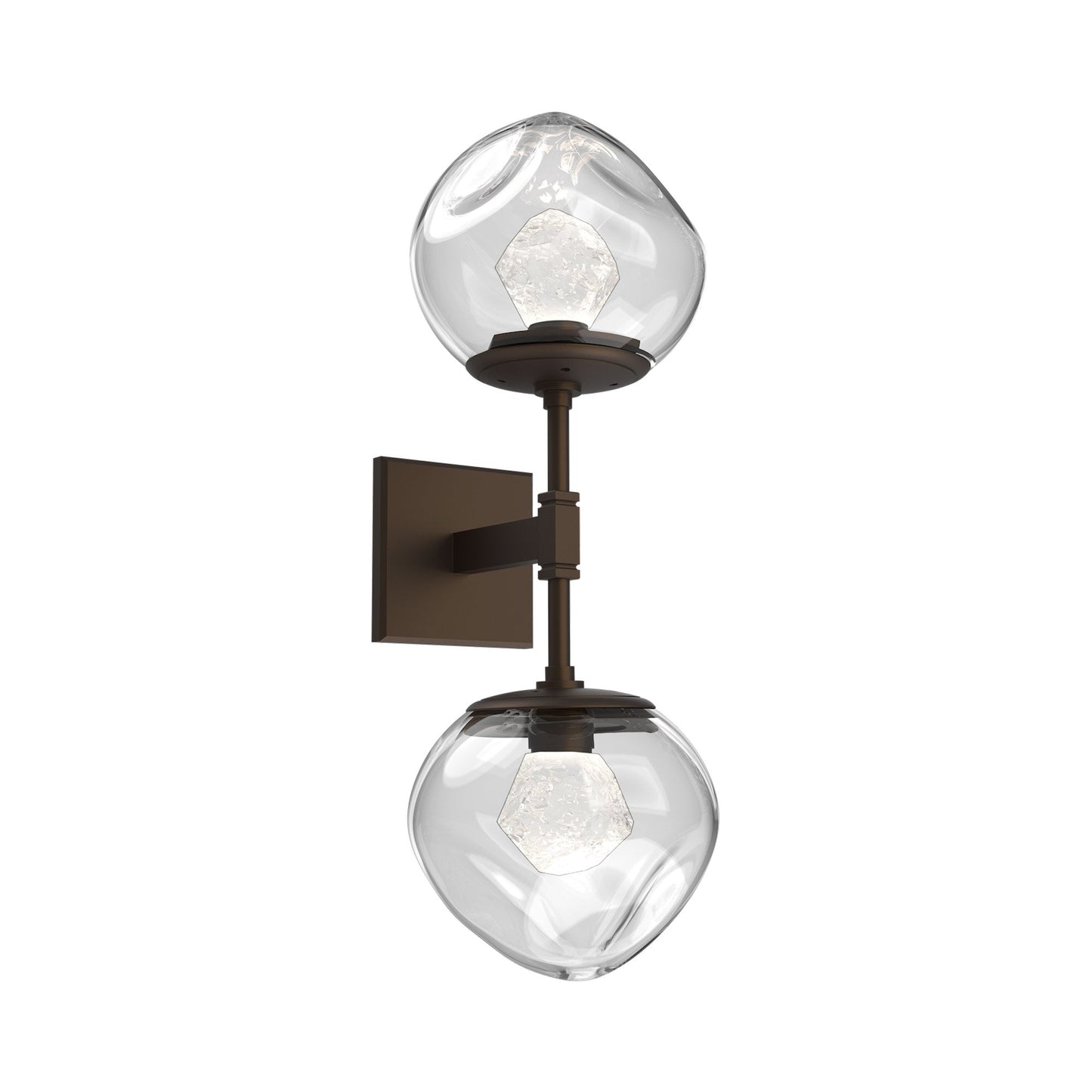 Luna Double LED Wall Light in Flat Bronze/Clear (Geo Crystal).