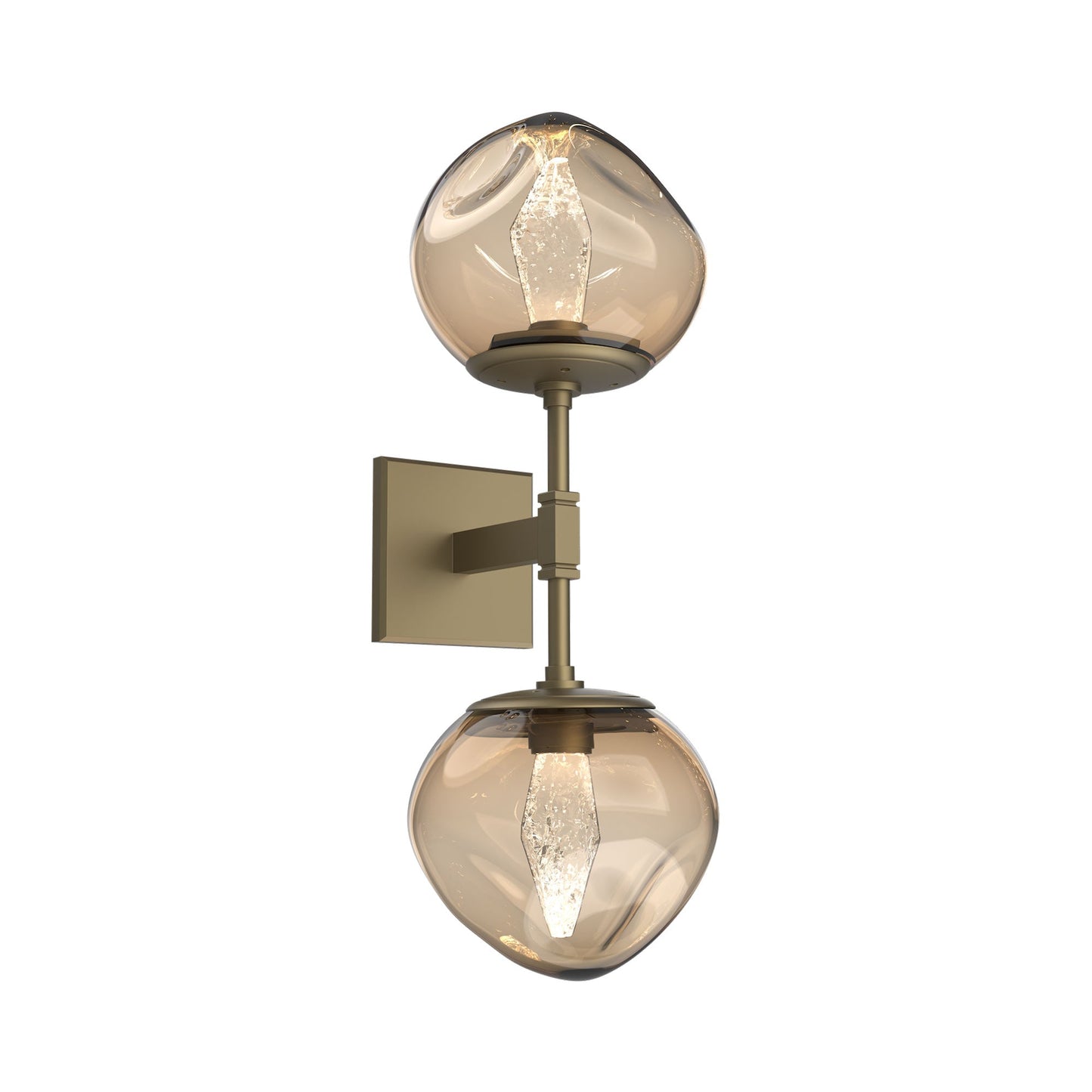 Luna Double LED Wall Light in Gilded Brass/Bronze (Geo Crystal).