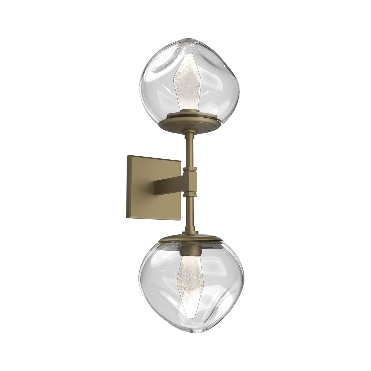 Luna Double LED Wall Light in Gilded Brass/Clear (Geo Crystal).