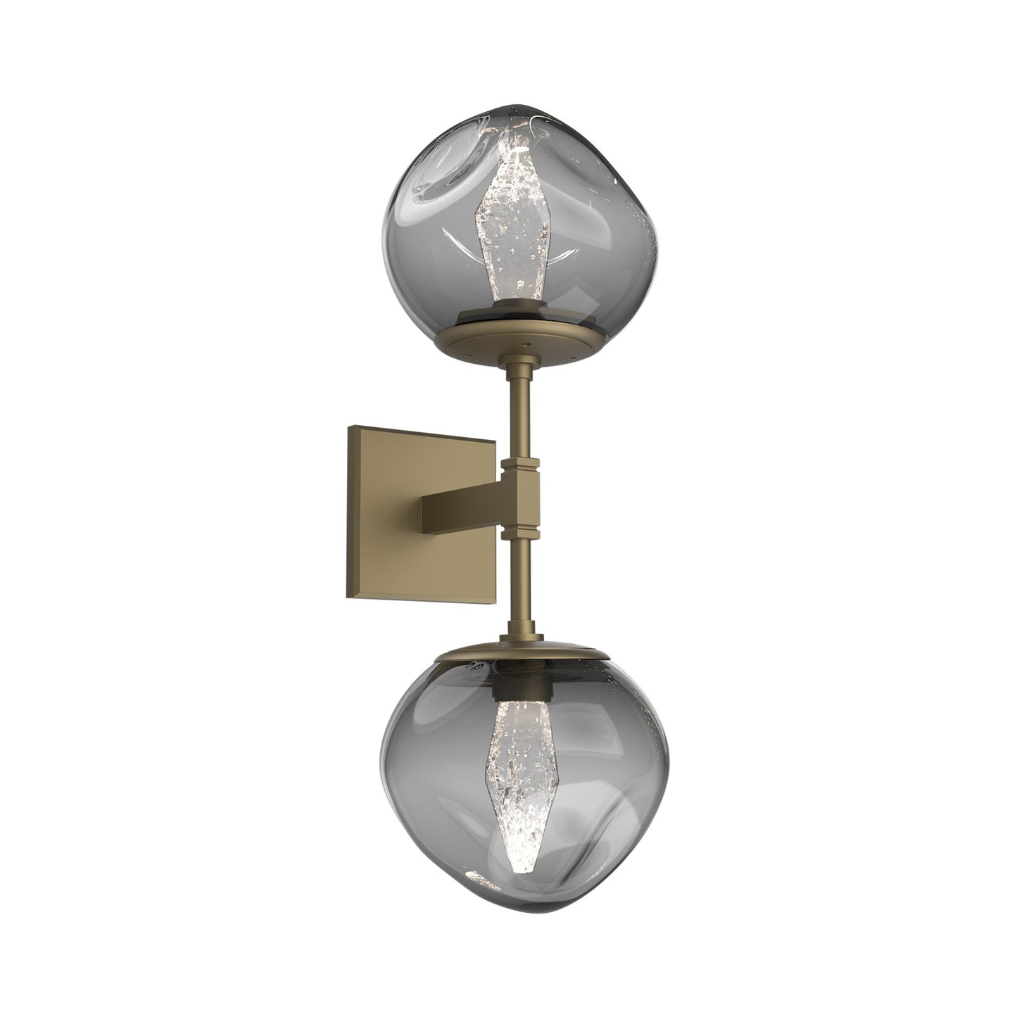 Luna Double LED Wall Light in Gilded Brass/Smoke (Geo Crystal).
