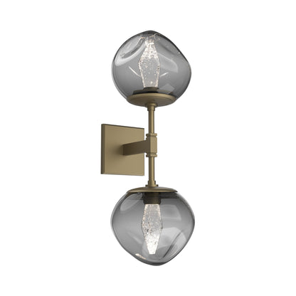 Luna Double LED Wall Light in Gilded Brass/Smoke (Geo Crystal).