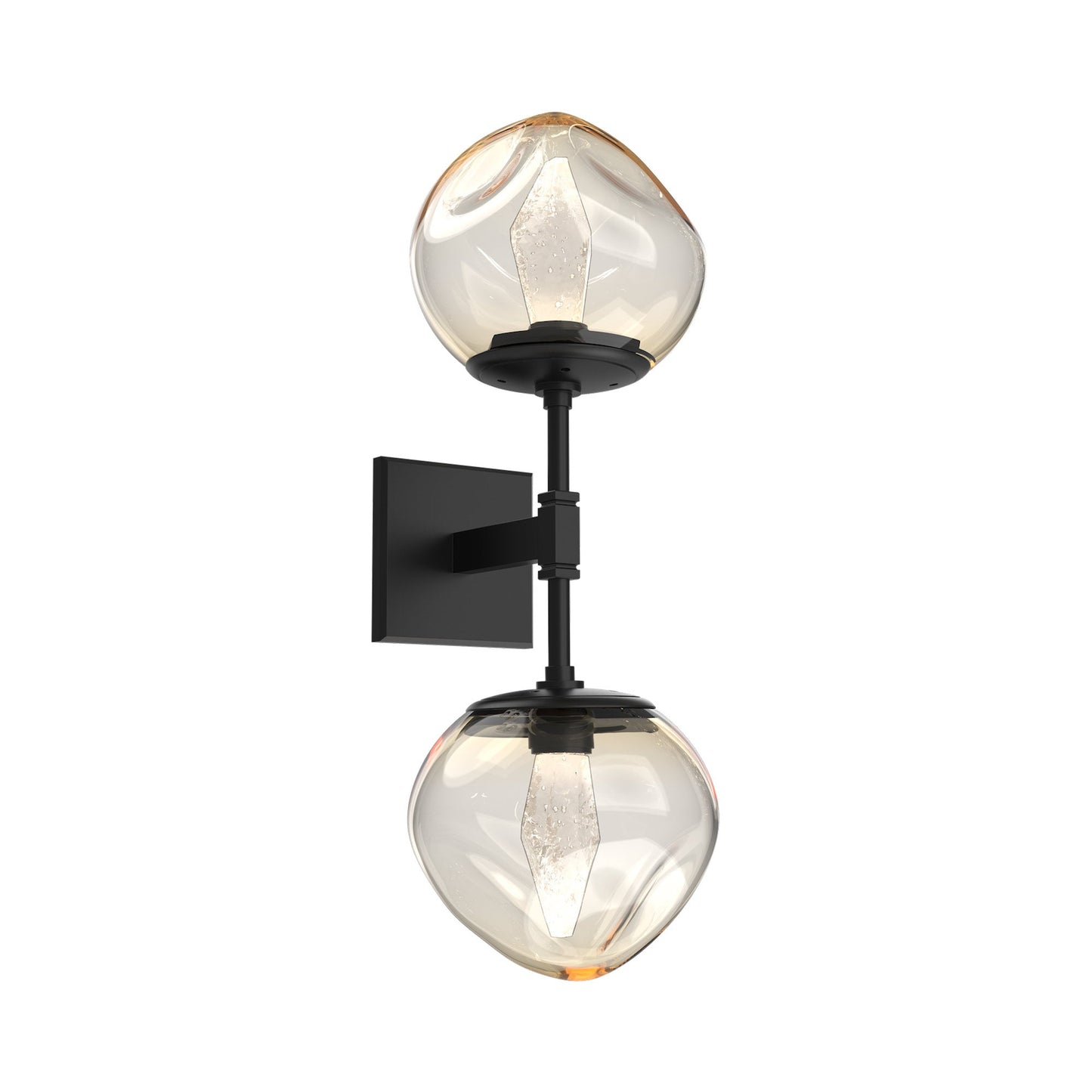 Luna Double LED Wall Light in Matte Black/Amber (Geo Crystal).