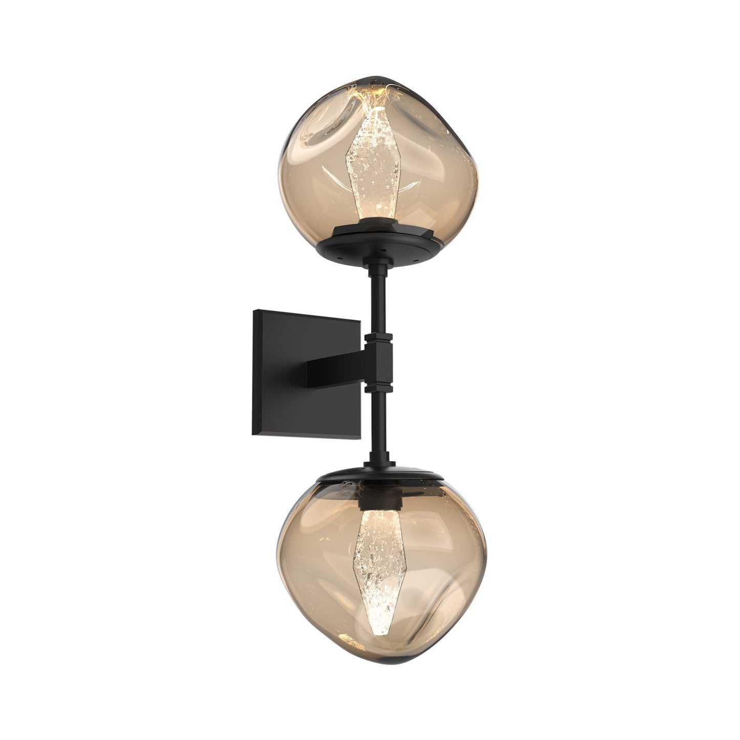 Luna Double LED Wall Light in Matte Black/Bronze (Geo Crystal).