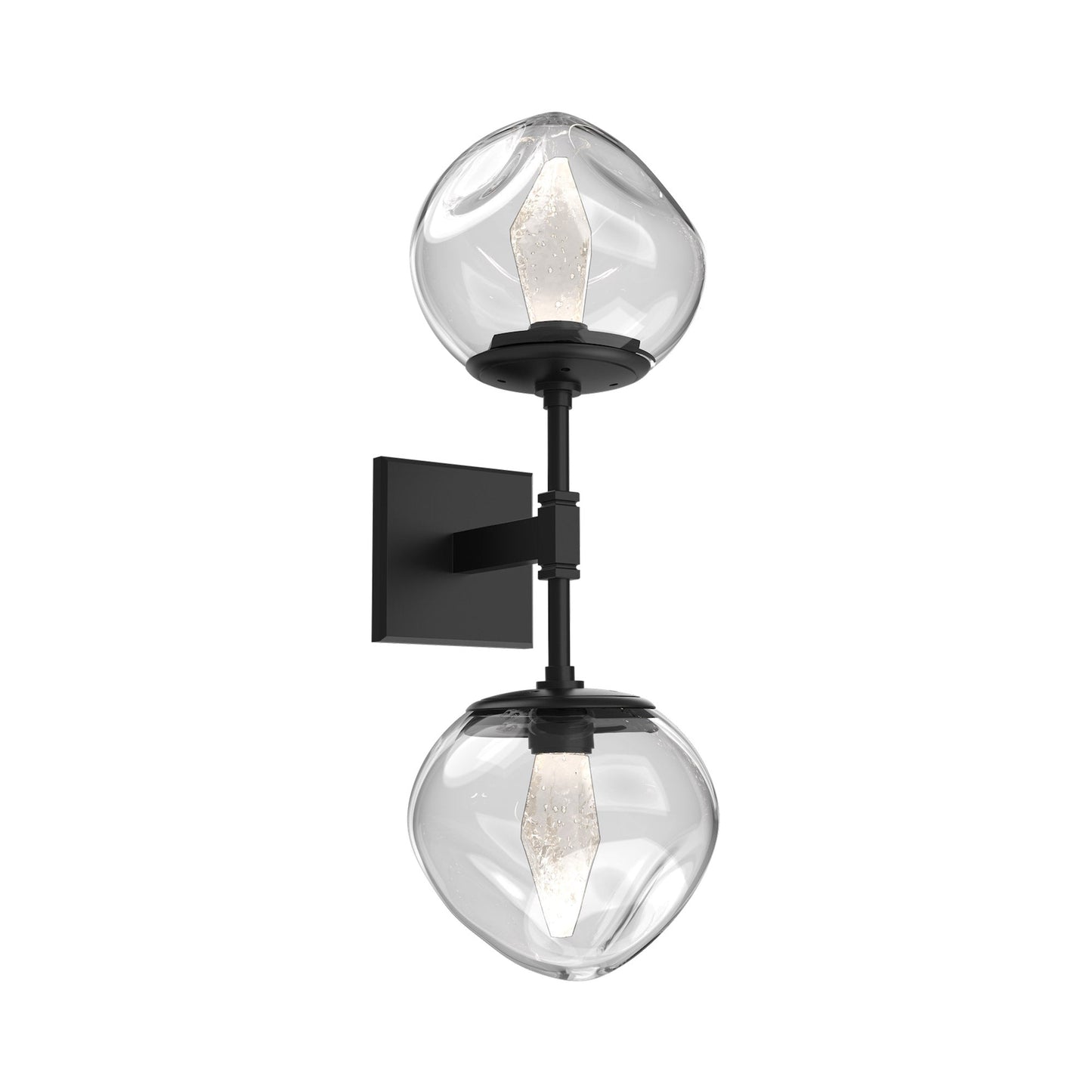 Luna Double LED Wall Light in Matte Black/Clear (Geo Crystal).