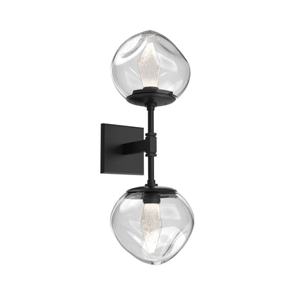 Luna Double LED Wall Light in Matte Black/Clear (Geo Crystal).