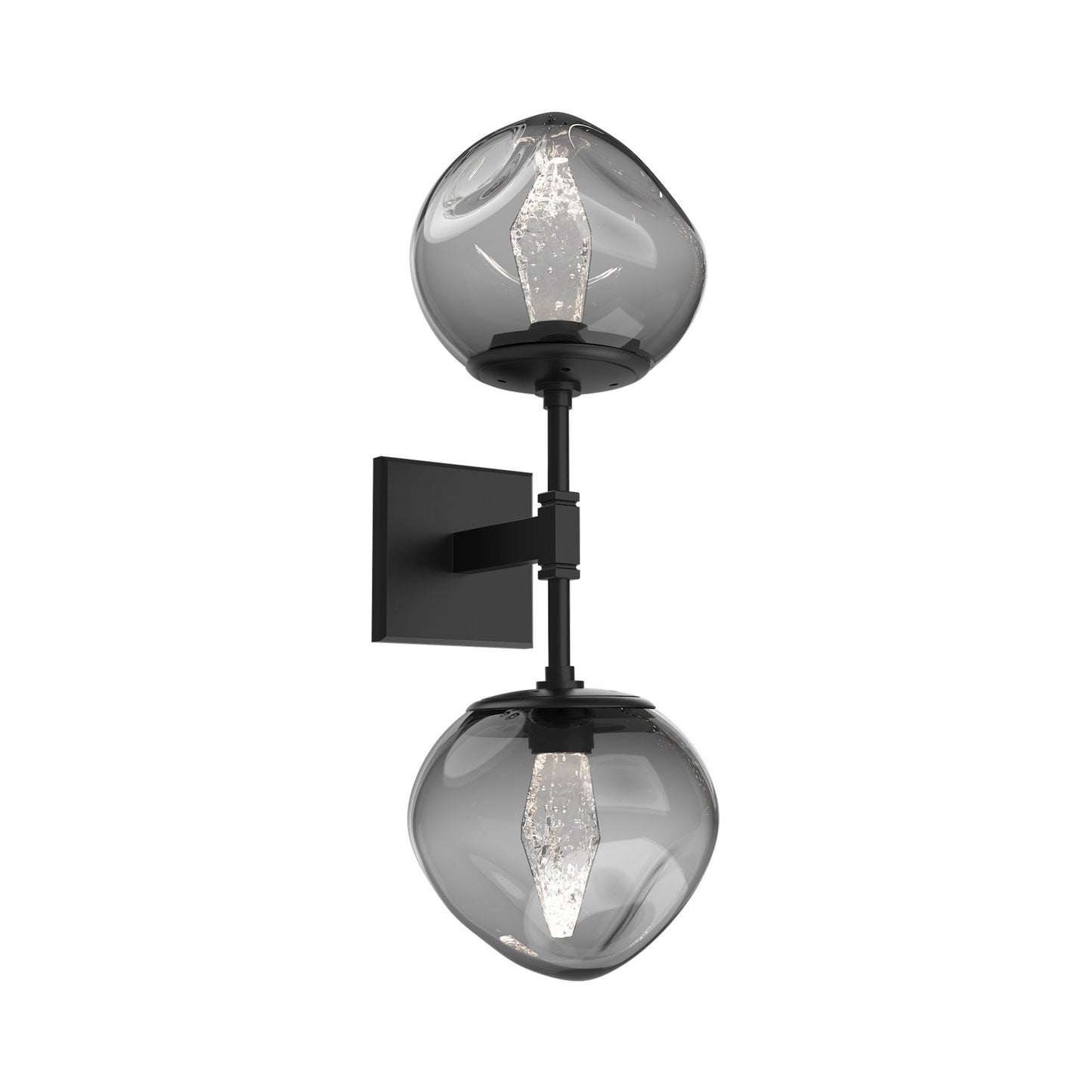 Luna Double LED Wall Light in Matte Black/Smoke (Geo Crystal).