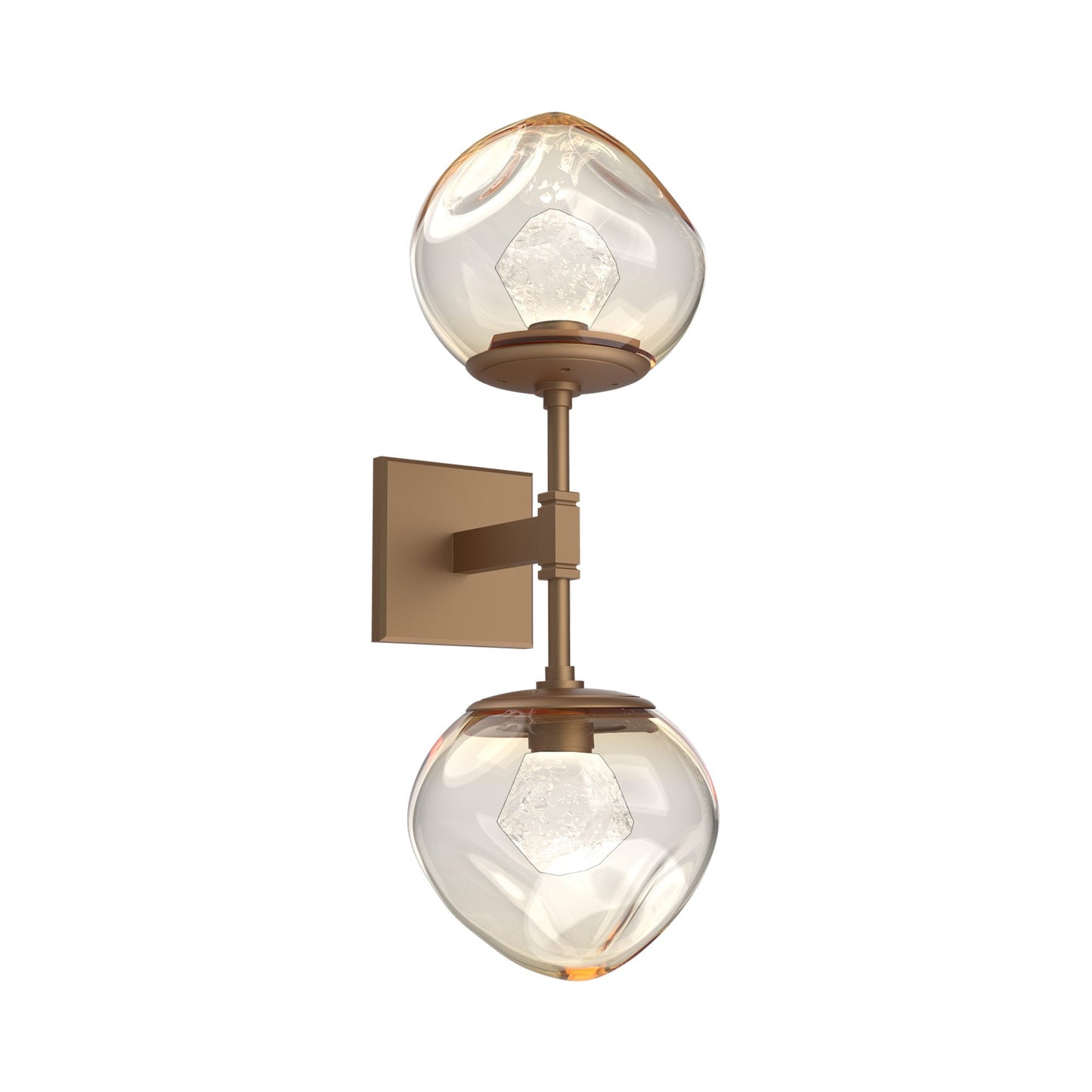 Luna Double LED Wall Light in Novel Brass/Amber (Zircon Crystal).