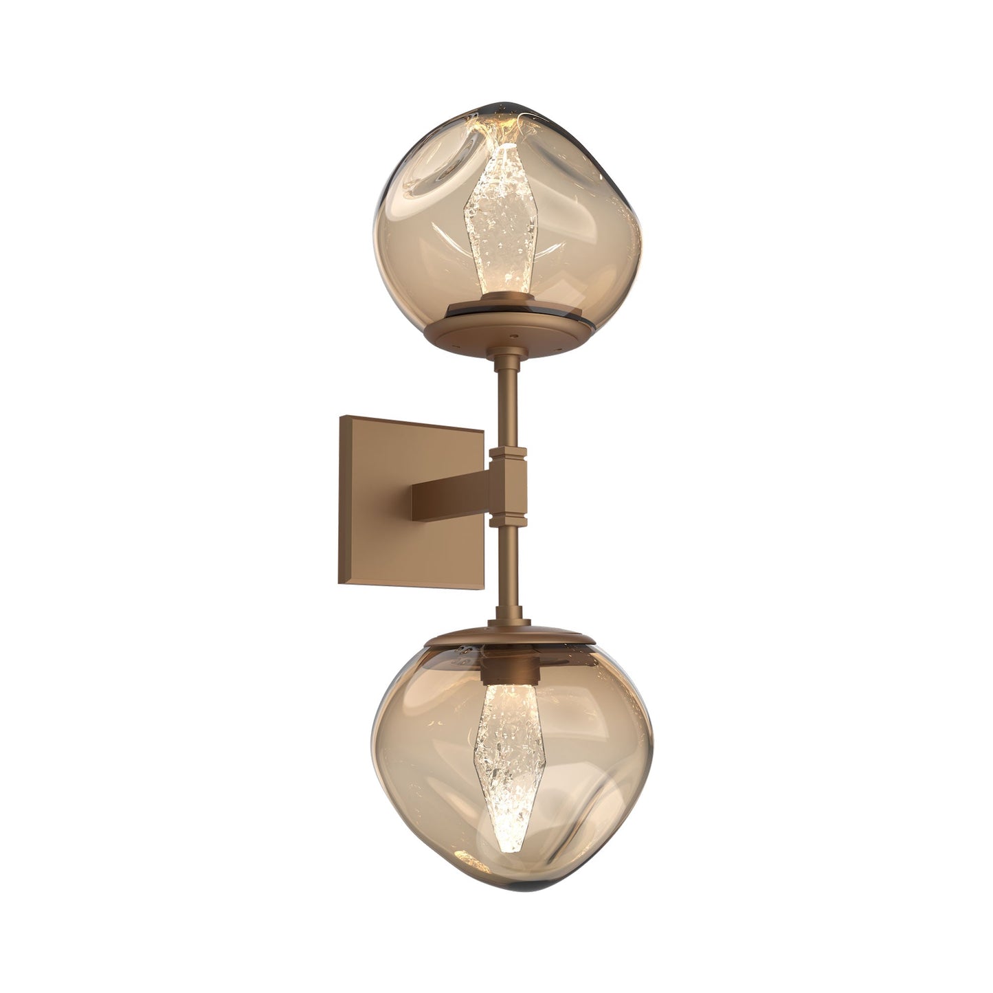 Luna Double LED Wall Light in Novel Brass/Bronze (Geo Crystal).