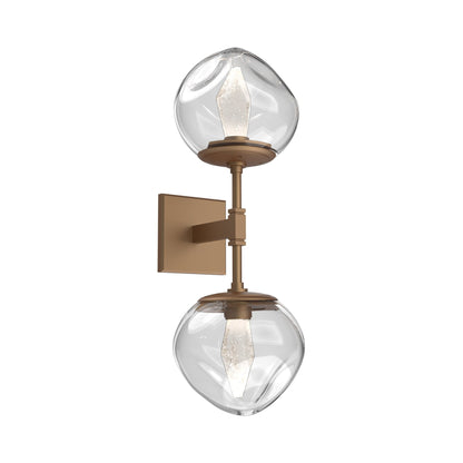 Luna Double LED Wall Light in Novel Brass/Clear (Geo Crystal).
