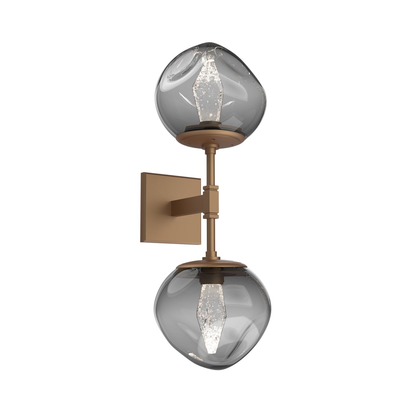 Luna Double LED Wall Light in Novel Brass/Smoke (Geo Crystal).