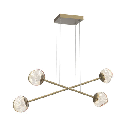Luna Double Moda Linear LED Chandelier in Gilded Brass/Amber (Floret Crystal).