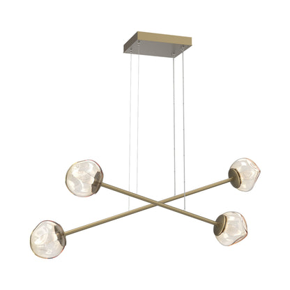 Luna Double Moda Linear LED Chandelier in Gilded Brass/Amber (Geo Crystal).