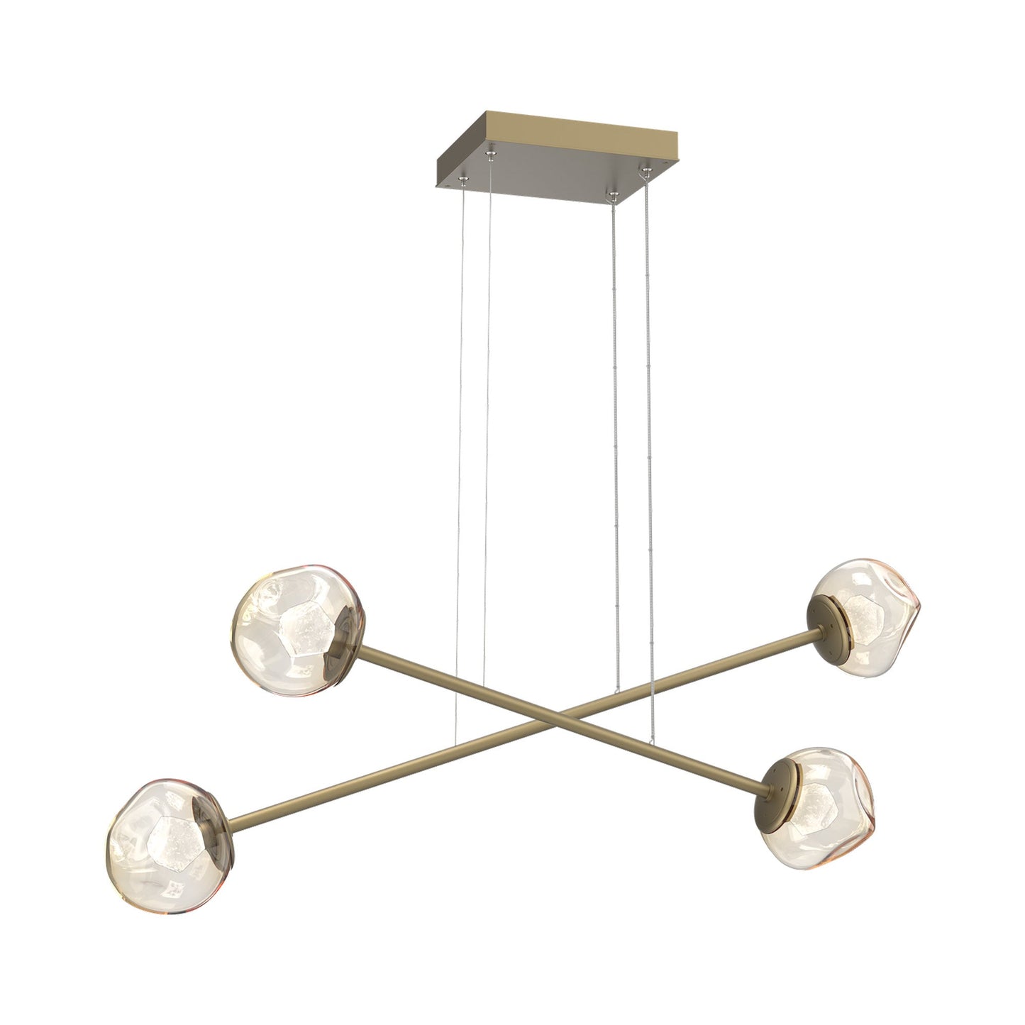 Luna Double Moda Linear LED Chandelier in Gilded Brass/Amber (Zircon Crystal).