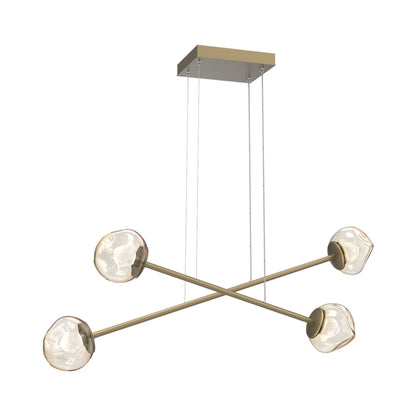 Luna Double Moda Linear LED Chandelier in Gilded Brass/Amber (Zircon Crystal).