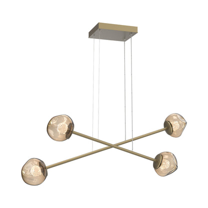 Luna Double Moda Linear LED Chandelier in Gilded Brass/Bronze (Floret Crystal).