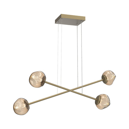 Luna Double Moda Linear LED Chandelier in Gilded Brass/Bronze (Geo Crystal).