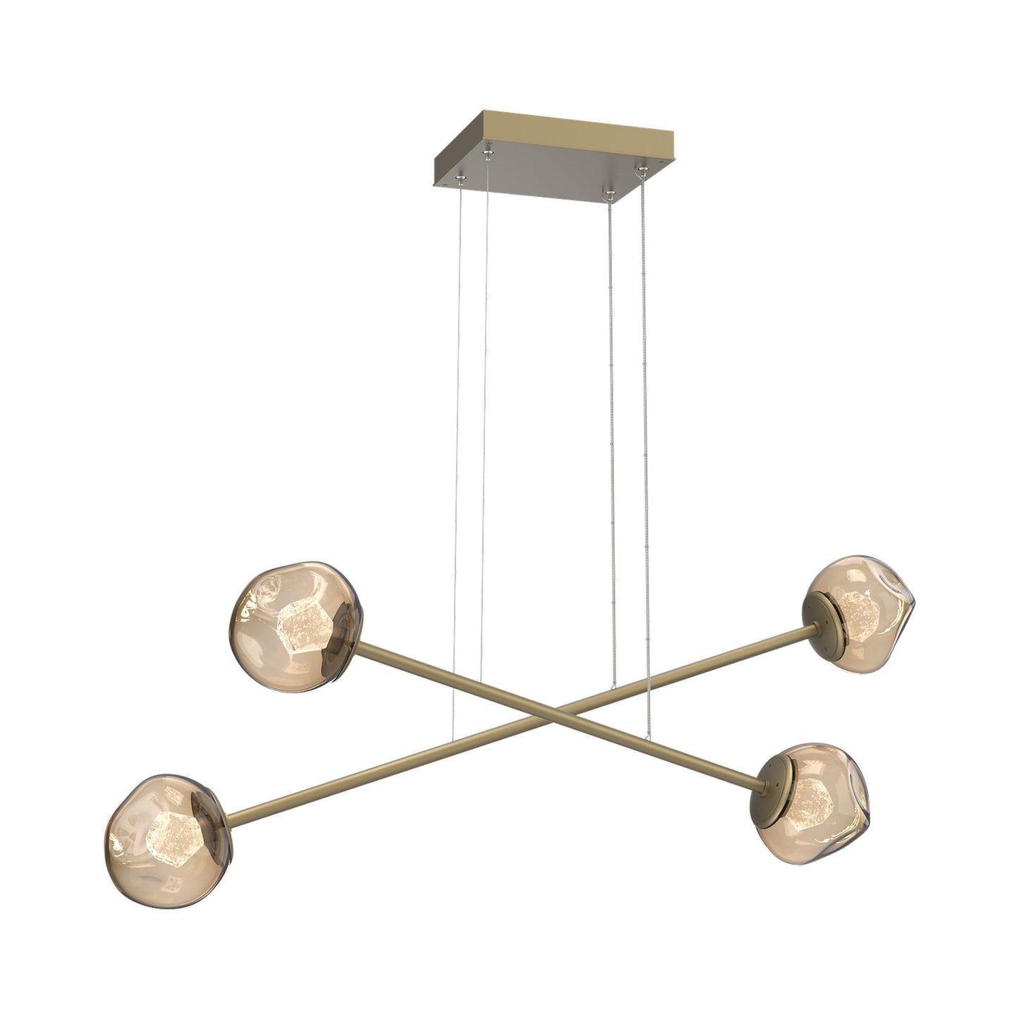 Luna Double Moda Linear LED Chandelier in Gilded Brass/Bronze (Zircon Crystal).